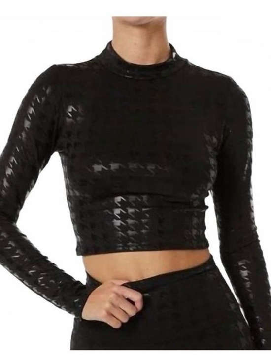 Noli Tops - Noli Black Sheer Houndstooth Long Sleeve Crop Top